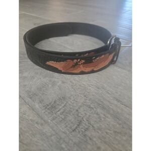 Wrangler Mens Genuine Top Grain‎ Leather Belt Eagle Embossed Silver Buckle 36